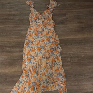 Altar'd State Asymmetrical Dress with Orange and Blue Floral